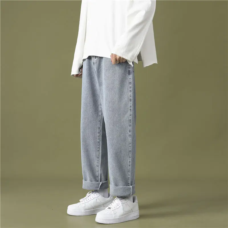 Korean Wide-leg Jeans Men's Fashion Casual Jeans Men Streetwear Spring Loose Hip-hop Straight Denim Trousers Mens M-2XL