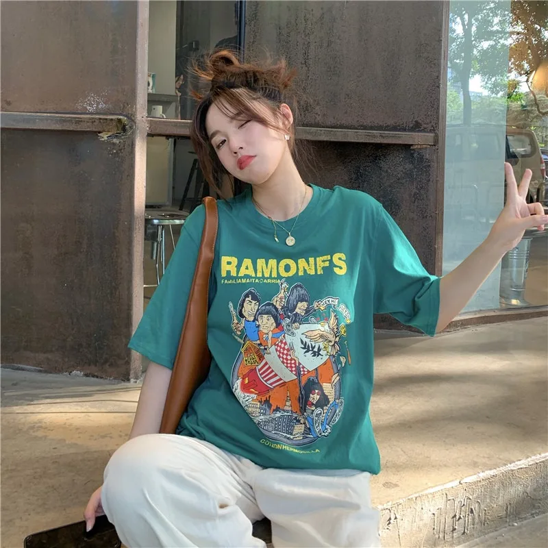 

Повседневная Свободная Ретро футболка с буквенным принтом, женские корейские футболки в стиле Харадзюку, топы, японская кавайная одежда в с...