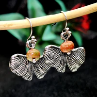 classic retro leaf crochet earrings for women 2020 fashion jewelry round colored stones dangle skeleton wholesale d285