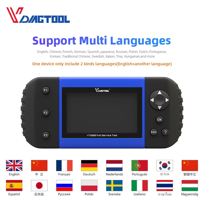 

OBD2 Scanner VDIAGTOOL VT600 Engine ABS SRS EPB Oil Service Reset Injector Coding OBDII Key Programmer Car Diagnostic Tool