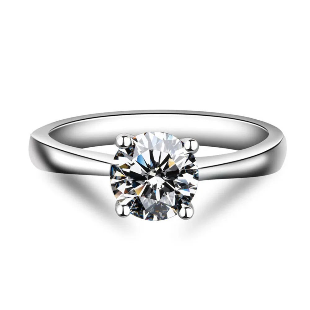 

CMajor Sterling Silver Synthetic Diamond Jewelry Elegant Temperament 14ct White Square Four-claw Zircon Classic Ring for Women