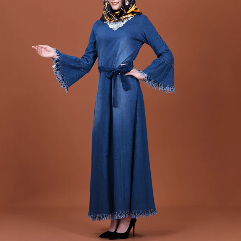 MISSJOY Мусульманское платье Абая ДубайДжинсовое Arabian турецкие Макси платья с