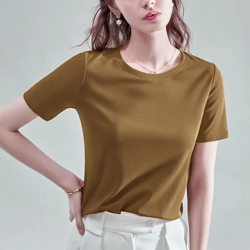 

High-quality European and American summer breathable short-sleeved soft pure cotton women's T-shirt