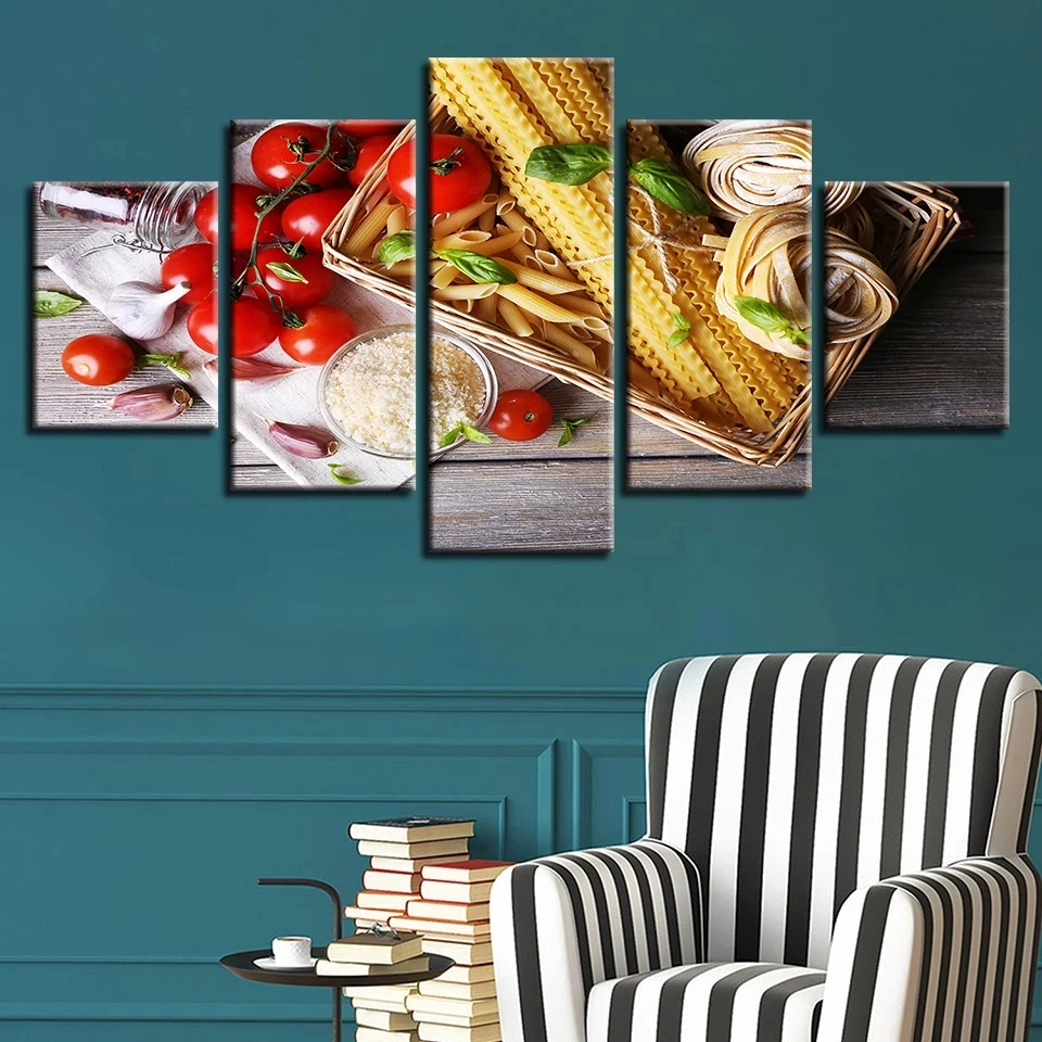 

Canvas Pictures HD Prints Wall Art Cuadros Home Decor 5 Pieces Tomato Caprese Salad Pasta Painting Food Poster Modular Framework