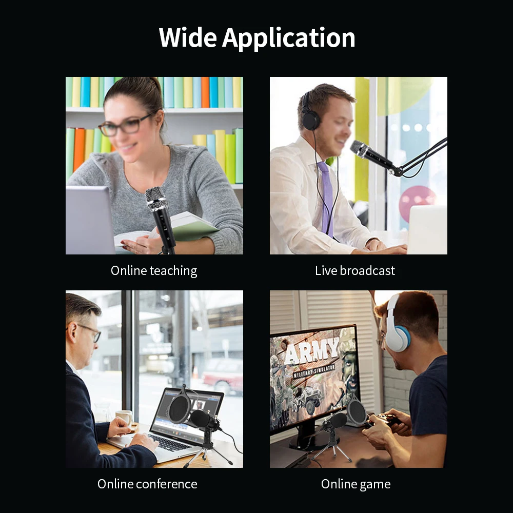 Микрофон для записи конденсаторный USB микрофон в комплекте караоке голосовой
