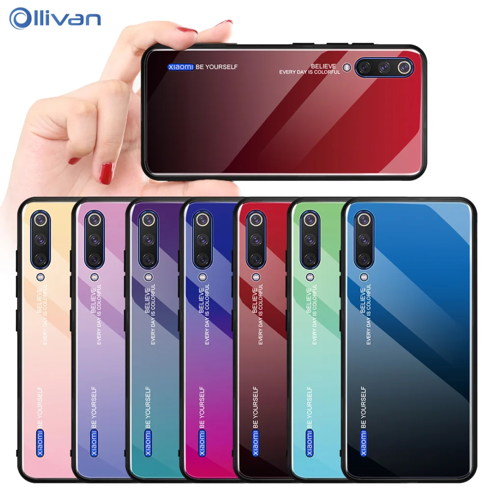 Чехол из закаленного стекла для Xiaomi Mi A3 Lite 9T RedMi 7A Note 7 8 K20 Pro цветной градиентный глянцевый чехол для Xiaomi RedMi Note 8