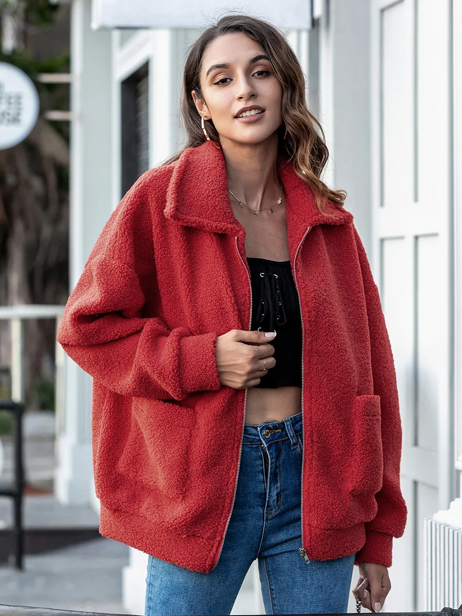 

Женское Свободное пальто с длинным рукавом, на молнии и с отложным воротником, Осень-зима 2020