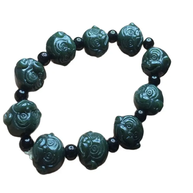 

China Hand Carving Natural Jade Hetian Bule Jade Monkey Bead Bracelet