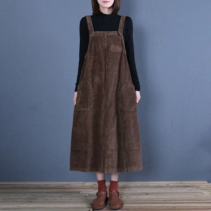 

European women dresses corduroy suspenders dresses vintage lady dress maternity dresses pregnancy clothing