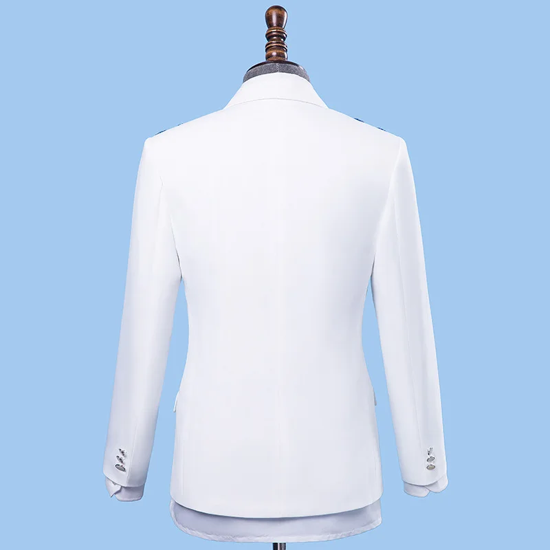 

2020 Men White Embroidered Clothing Singer Host Stage Embroidery Performance Suit Two Pieces