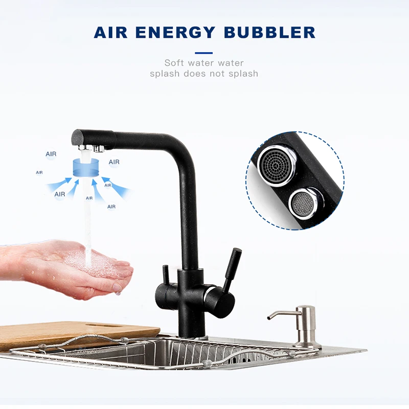 

New Black Kitchen sink Faucet mixer Seven Letter Design 360 Degree Rotation Water Purification tap Dual Handle series