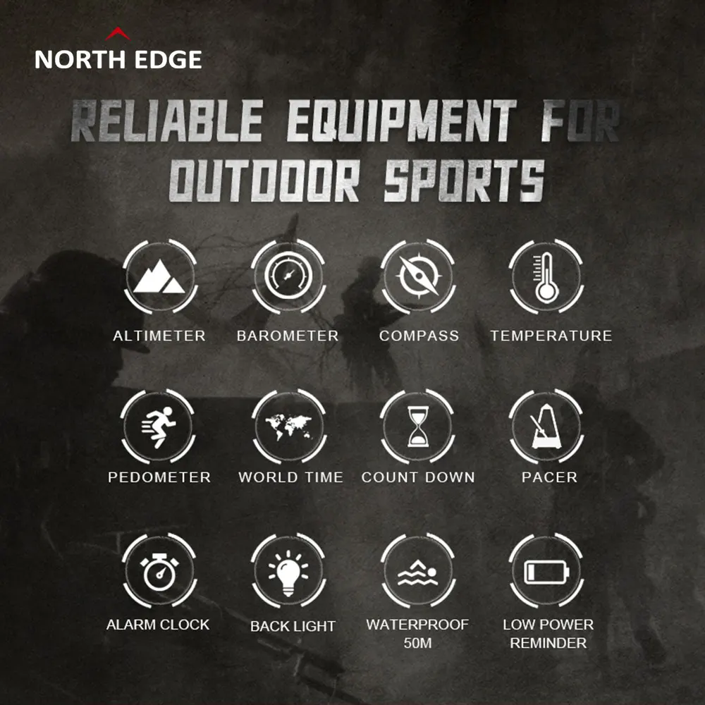 NORTH EDGE APACHE-46 Мужские Цифровые Смарт-часы военные армейские спортивные
