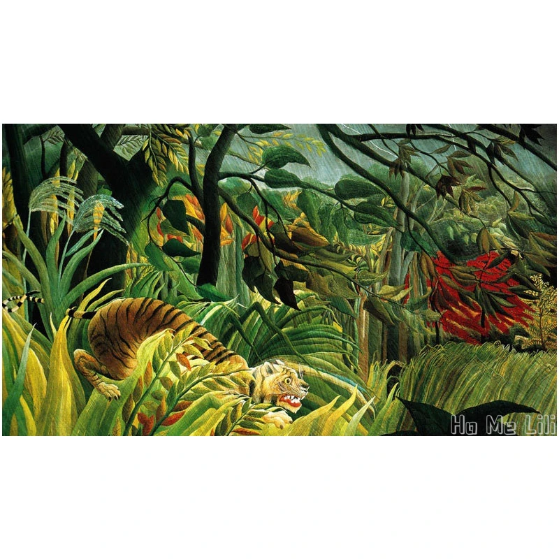 Холст с принтом удивленного тигра в тропическом темпестре настенное украшение