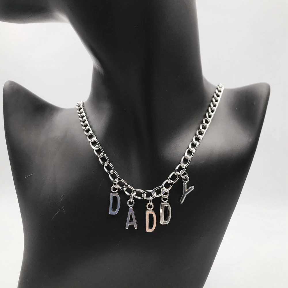 Angel Baby Daddy Love Pendant Clavicle Chain Necklace Choker Charms Silver Color Metal Letter Collar For Women Neck Jewelry images - 6