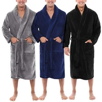 men pajamas bathrobe shawl collar fleece solid long bath robe home gown sleepwear warm clothes autumn winter robes with pocket