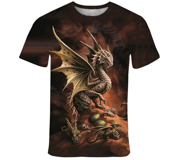 

2019 3D Printed Male and Female Flame Dragon Short Sleeve T-shirt