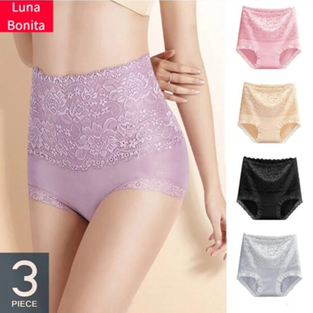 

3 шт., женские кружевные хлопковые трусики с высокой талией
