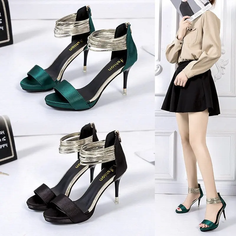 

NEW One Word with Roman Sandals Female Summer 2021 New Wild Fashion Sexy Stiletto Heels Ladies Fairy Style Z639