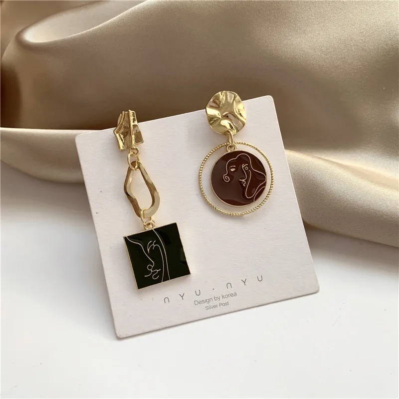 Женские асимметричные серьги корейские винтажные геометрические с