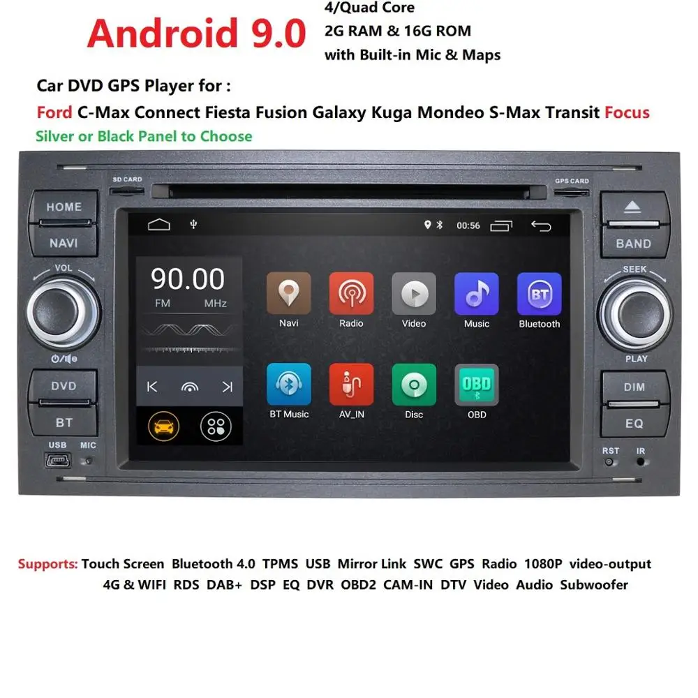 Ips DSP 2 din Android 9 автомобильный радиоприемник мультимедиа для Ford Focus 2 3 mk2 Mondeo 4 Kuga Fiesta Transit подключение S-MAXC-MAX