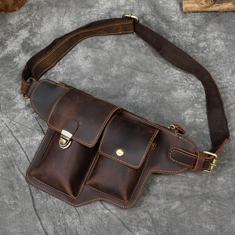 MAHEU Мужская поясная сумка кожаная нагрудная многофункциональные поясные сумки