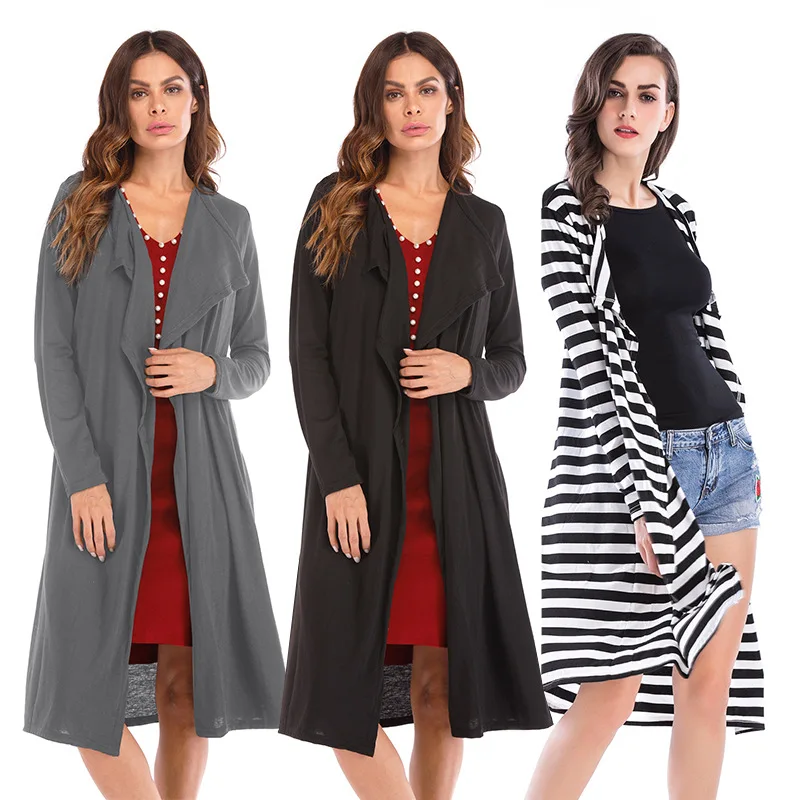

2019 Autumn Women's Clothing Slim Fit Irregular Medium Long Open Stitch Female Long Sleeve Cardigan Coat