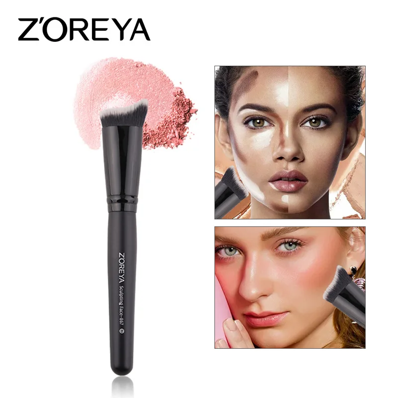 

ZOREYA Europe And America White Head Black Background Artificial Fiber Makeup Brush Black Wooden Handle Special Shape Powder