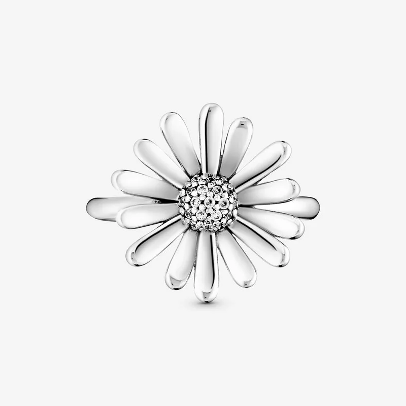 Изысканные Jewely 925 пробы серебро Проложить Дейзи цветок крупное колье кольцо на