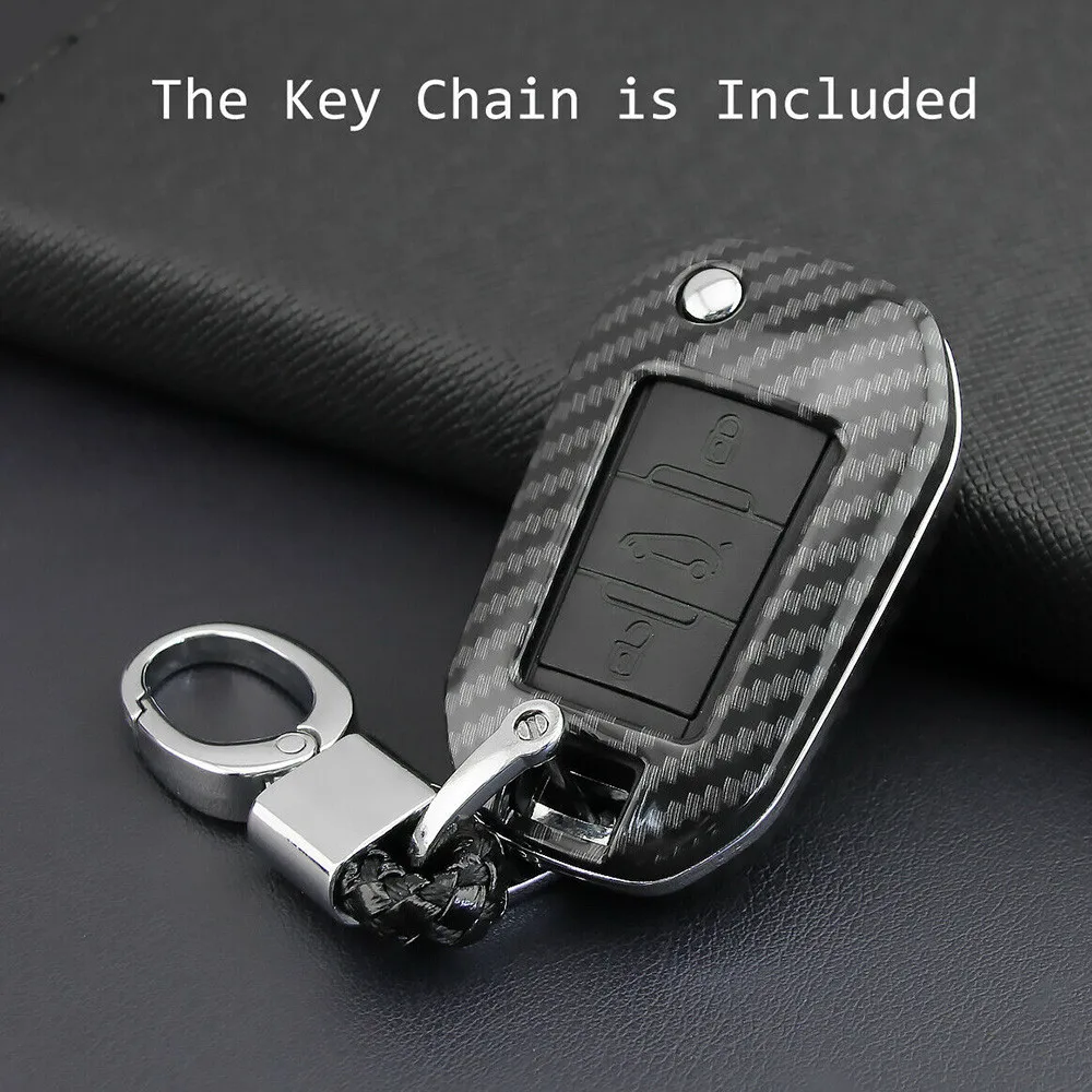 

For C3/C5 C-Elysee C4 Aircross Carbon Fiber Flip Key Fob Chain Hard Shell Cover Accessories Key Case