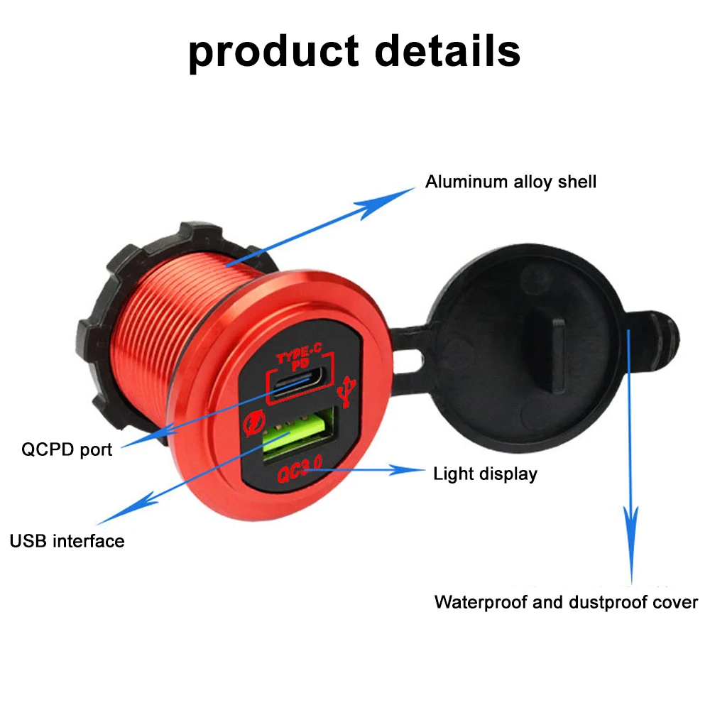 

PD Type C/QC 3.0 USB Auto Charger Car Charger Adapter With Switch Socket Power Outlet Waterproof For Truck Boat RV Motorcycle