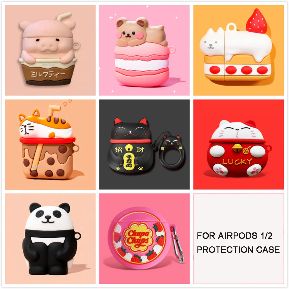 

3D чехол для наушников AirPods 2, силиконовый чехол для наушников Apple Air Pods 2 с милым котом, собакой, ремешок чехол для наушников