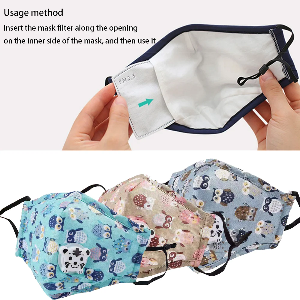 

Kids PM2.5 Mouth Mask with Breath Valve 2 Filter Papers Child Anti-Dust Anti Pollution Mask Activated Carbon Filter Respirator