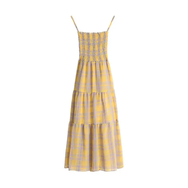 

Plaid suspender dress women's 2021 new summer long waist slim student dress