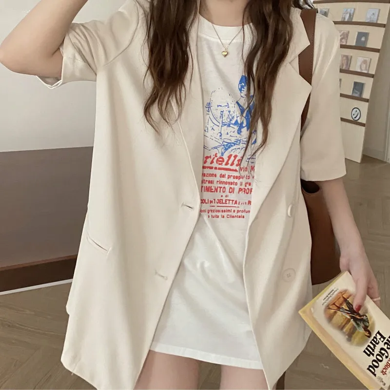 

HziriP Streetwear Solid Summer OL Minimalist Casual High Waist Stylish Femme Gentle Short Sleeves Sweet New All-Match Blazers