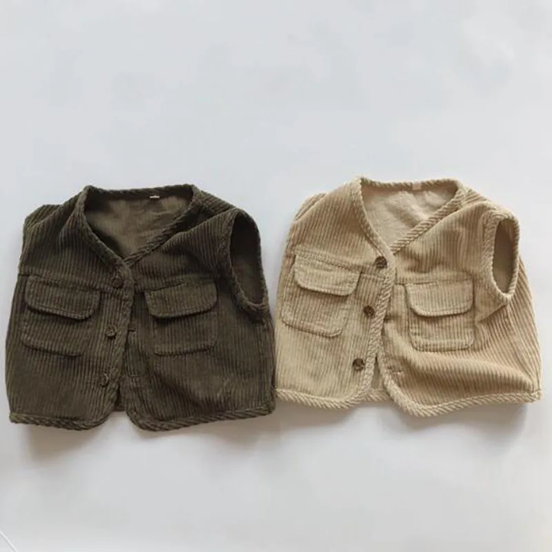 

1-6Yrs Autumn Baby Boys Girls Vest Corduroy Cardigan Coat Children Clothing Baby Boy Girl Waistcoat Kids Cardigan Coat