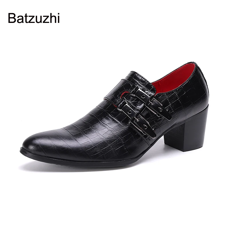 

Batzuzhi Luxury Handmade Formal Leather Dress Shoes Men Fashion Men Shoes Buckles 7cm Heels High Party and Wedding Shoes, 38-46!