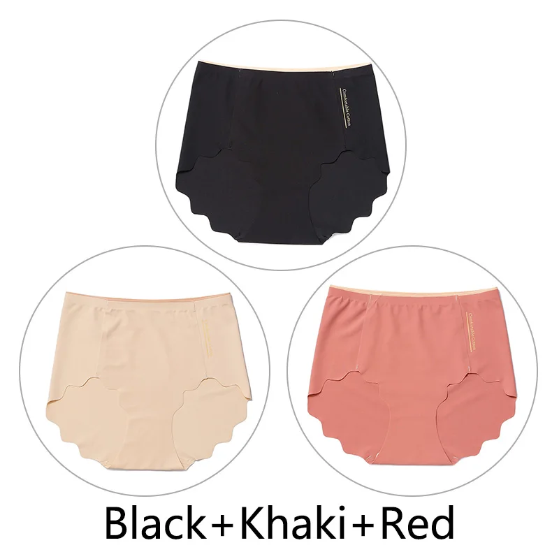 Black Khaki Red 3 шт., Мягкие Бесшовные трусы, женские сексуальные трусики с оборками, женское Ультра тонкое нижнее белье, женские L-XXL, большие размеры, нижнее белье, новинка - Цвет: Black Khaki Red