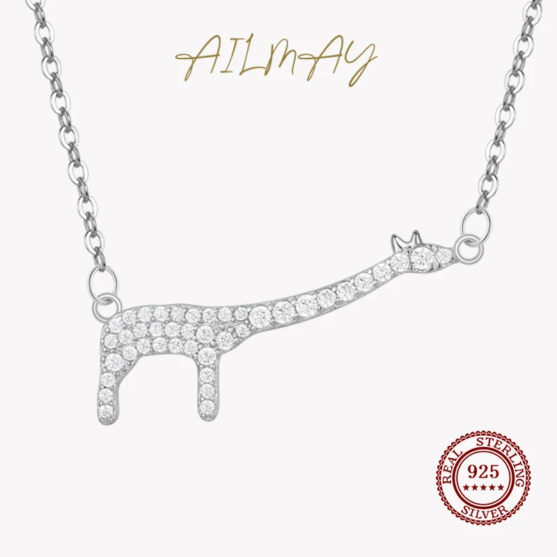 

Ailmay 925 Sterling Silver Cute Giraffe Animal Cubic Zirconia Pendant Necklaces For Women Girls Fashion Jewelry Birthday Gift