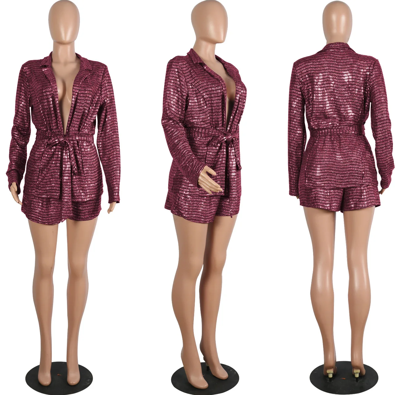 

Chocomist Two-piede Sexy Sequins Party Wear Blazer Women Pant Suit M994