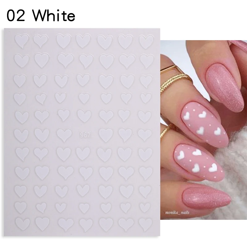 1 Sheet 3D Nail Sticker Black Heart Love Self-Adhesive Sliders Stars Decals Flowers Leaf Transfer Stickers Nail Art Decoration