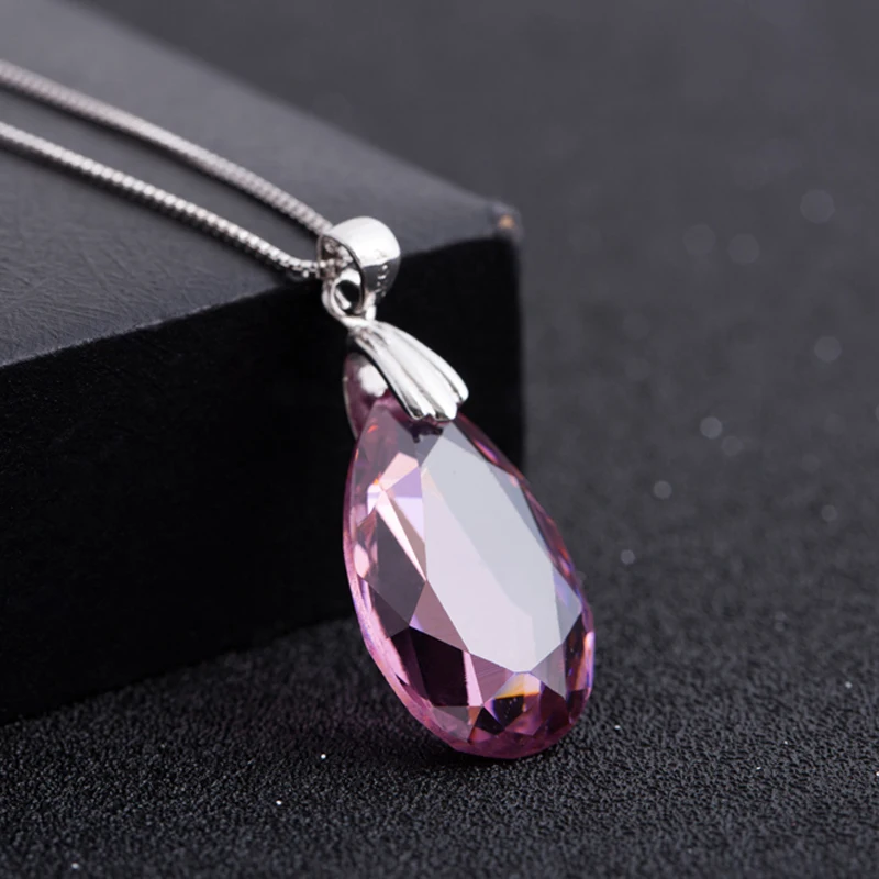 Длинное ожерелье и подвеска CiNily из розового голубого камня цвета белого золота в