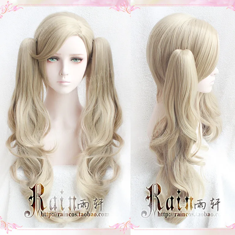 P5 Persona 5 Anne Takamaki Long Curly Linen Cos Hair With 2 Clips On Ponytails Heat Resistant Cosplay Costume Wig |