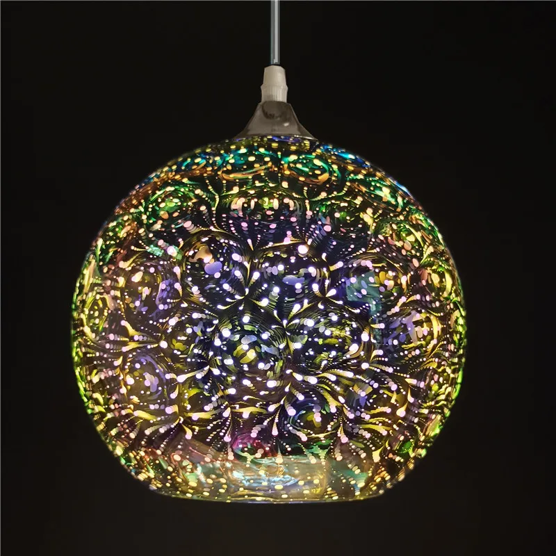 Светильник подвесной LED с 3D-огненными фейерверками, украшенный цветными позолоченными стеклянными шариками для бара, обеденной зоны, кухни: Вспышка.