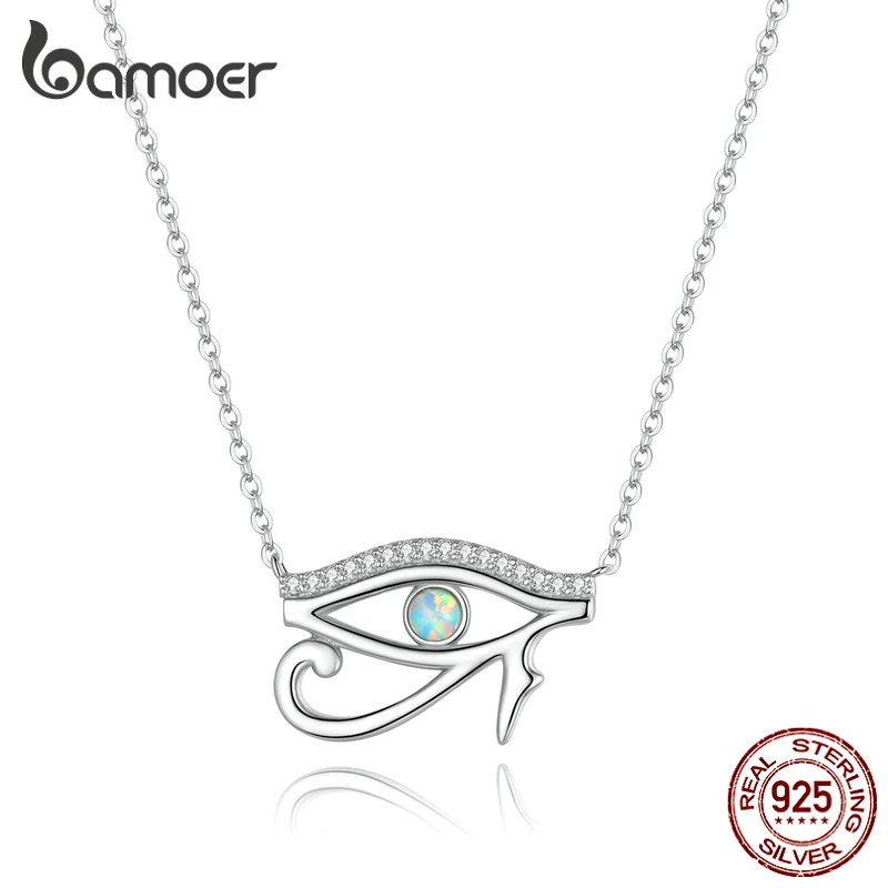 

Bamoer 925 Sterling Silver Wedjat Eye Necklace Ancient Egypt Eye of Horus Pendant Necklace for Women Fine Jewelry BSN241