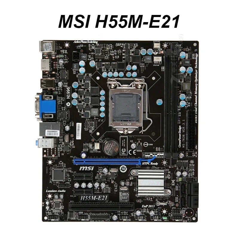 Для MSI H55M E21 Материнская плата Intel H55 LGA 1156 DDR3 8 Гб 1600 Core i7/Core i5/Core i3 Настольный SATA II б/у