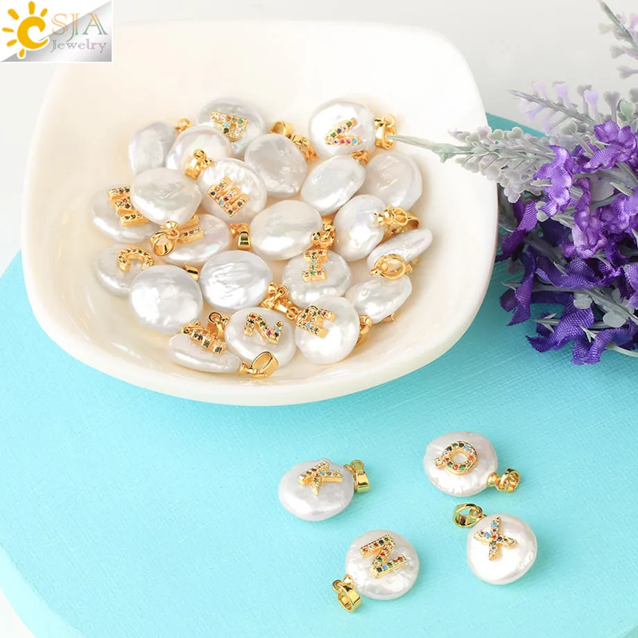 CSJA подвески из натуральной Жемчужины для ожерелья стразы 26 букв Первоначальный