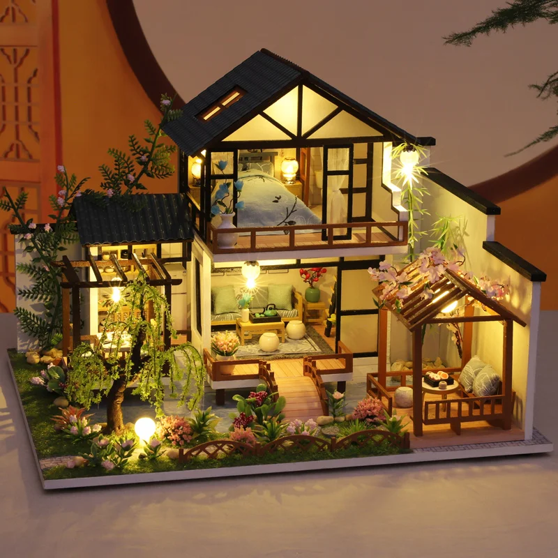cutebee diy dollhouse miniature diy wooden ancient style doll house building kit with furniture toys for children birthday gifts free global shipping