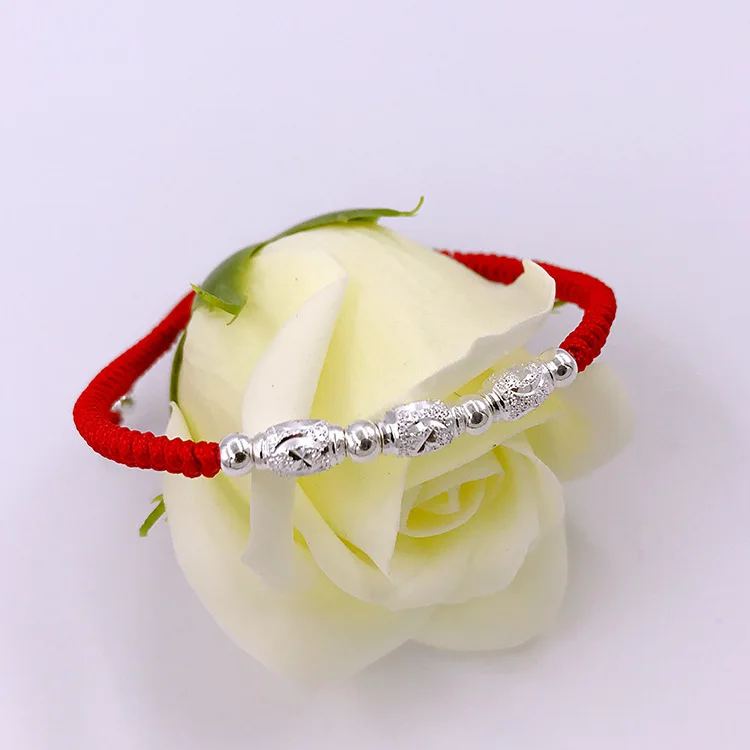 Браслет из стерлингового серебра S925 пробы с красным веревочным браслетом ручная