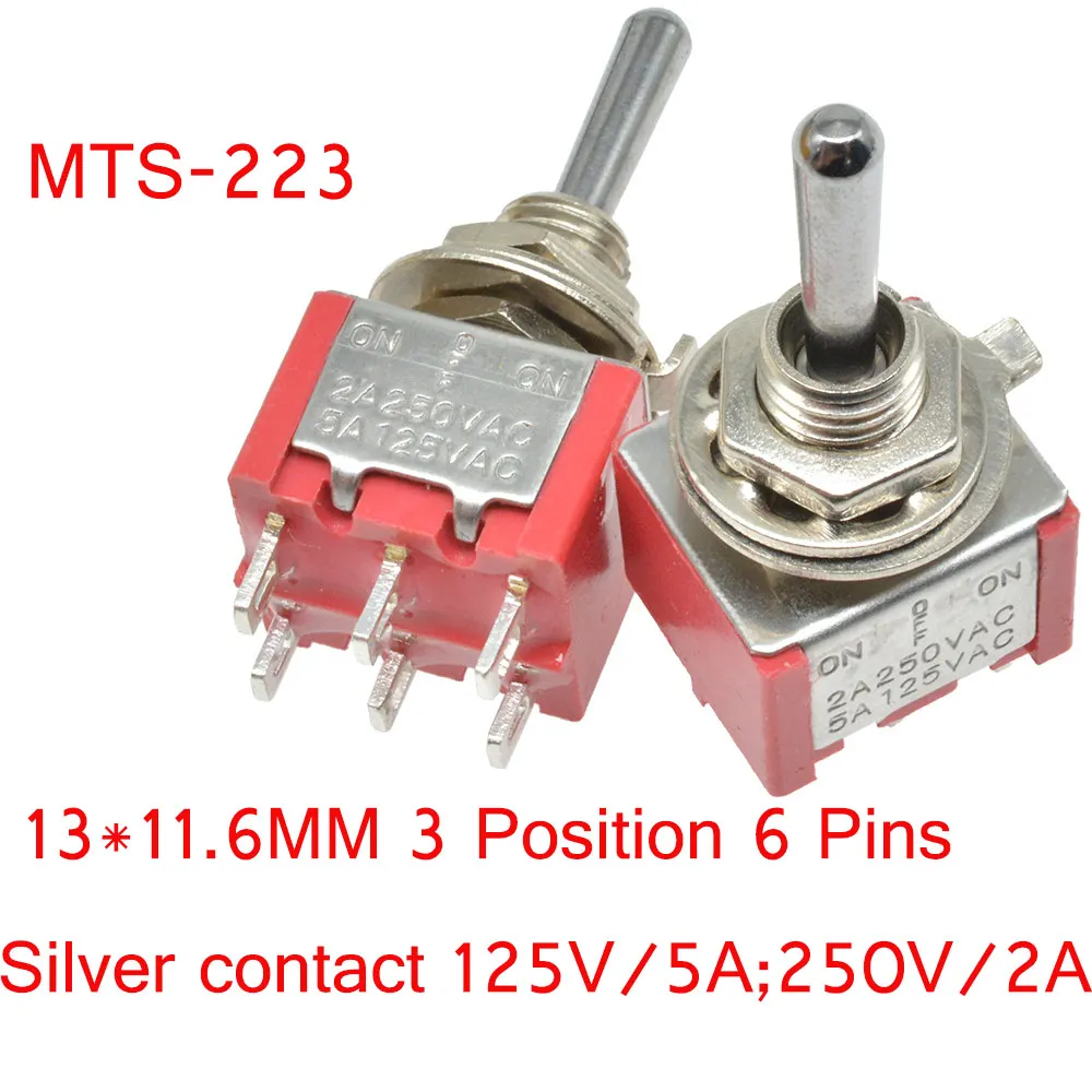 MTS-223 Мини Автомобильный переключатель выключатель с фиксацией MTS-302/303/402/403/123/223 SPDT DPDT MTS302 ВКЛ-ВЫКЛ-на 120VAC 125VAC 5A 250VAC 2A - Цвет: MTS-223