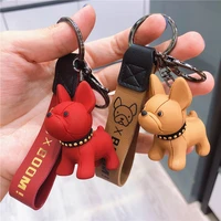 fashion cute cartoon animation french bulldog pu leather dog key ring for women bag resin pendant jewelry mens car keychain